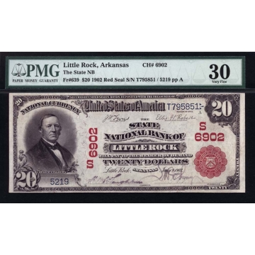 Little Rock – Arkansas – CH 6902 – FR 639 – PMG 30 Very Fine - National Bank Note