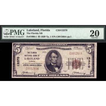 Lakeland – Florida – CH 13370 – FR 1800-1 – PMG 20 - National Bank Note 