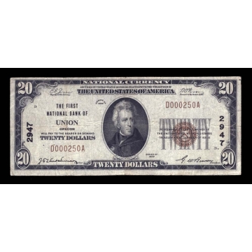 Union – Oregon – CH 2947 – FR 1802-1 – VF - National Bank Note 