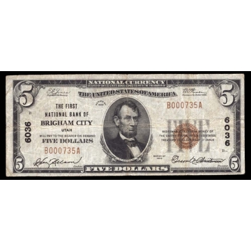 Brigham City – Utah – CH 6036 – FR 1800-1 – VF - National Bank Note 