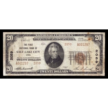 Salt Lake City – Utah – CH 2059 – FR 1802-2 – VF - National Bank Note 