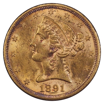 1891-CC $5 Liberty PCGS MS62 PQ