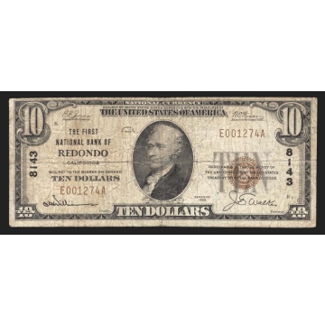 Redondo – California – CH 8143 – FR 1801-1 – VG/F - National Bank Note 