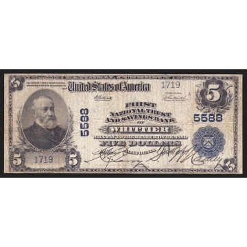 Whittier – California – CH 5588 – FR 607 – Fine + -National Bank Note 