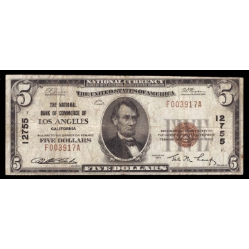 Los Angeles – California – CH 12755 – FR 1800-1 – VF - National Bank Note 