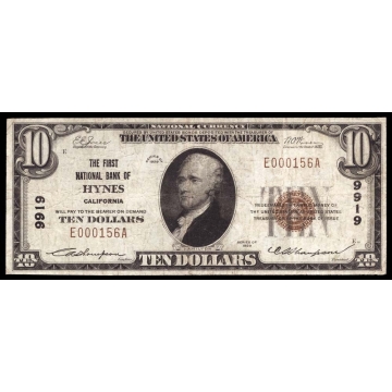 Hynes – California – CH 9919 – FR 1801-1 – VF - National Bank Note 