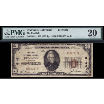 Redondo – California – CH 8143 – FR 1802-1 – PMG 20 - National Bank Note 