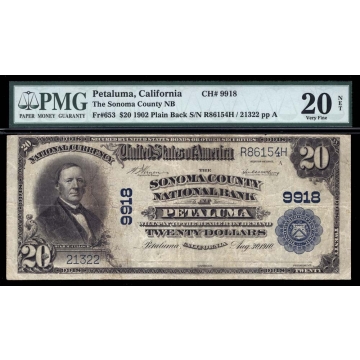 Petaluma – California – CH 9918 – FR 653 – PMG 20 - National Bank Note