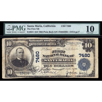 Santa Maria – California – CH 7480 – FR 624 – PMG 10 - National Bank Note 