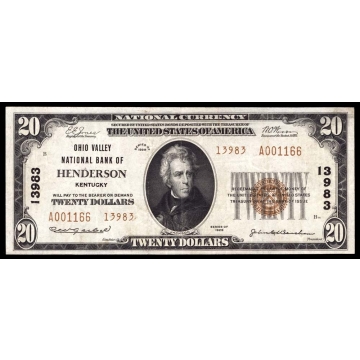 Henderson – Kentucky – CH 13983 – FR 1802-2 – VF - National Bank Note 