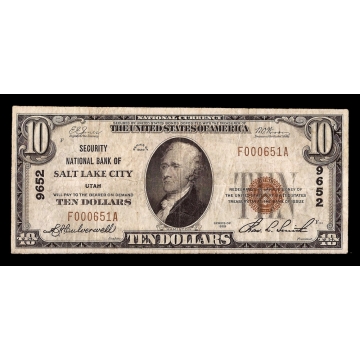 Salt Lake City – Utah – CH 9652 – FR 1801-1 – VF - National Bank Note 