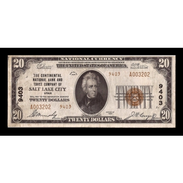 Salt Lake City – Utah – CH 9403 – FR 1802-2 – VF+ - National Bank Note 