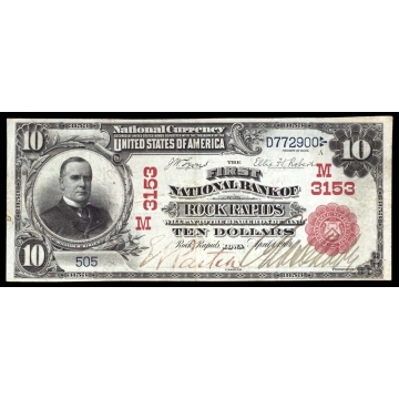 Rock Rapids – Iowa – CH 3153 – FR 613 – VF/XF - National Bank Note 