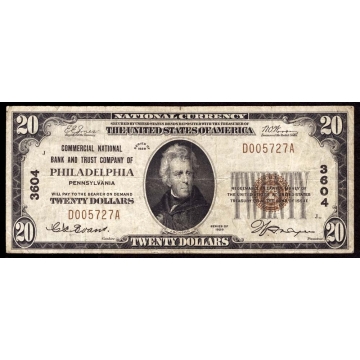 Philadelphia – Pennsylvania – CH 3604 – FR 1802-1 – VF - National Bank Note 