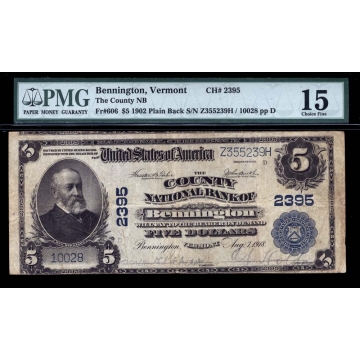 Bennington - Vermont - CH 2395 - FR 606 - PMG 15 - National Bank Note 