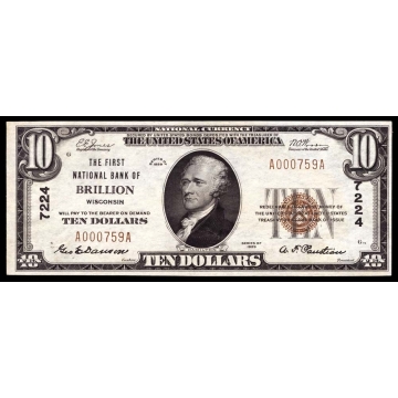 Brillion – Wisconsin – CH 7224 – FR 1801-1 – UNC - National Bank Note 