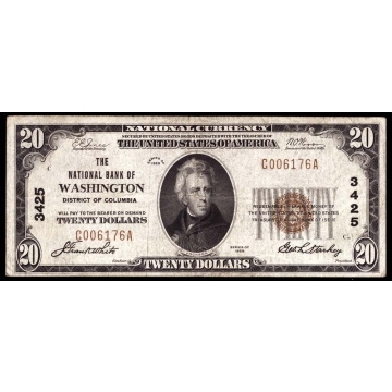 Washington – District of Columbia – CH 3425 – FR 1802-1 – VF - National Bank Note 