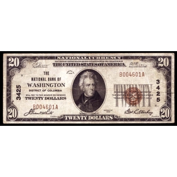 Washington – District of Columbia – CH 3425 – FR 1802-1 – VF - National Bank Note 