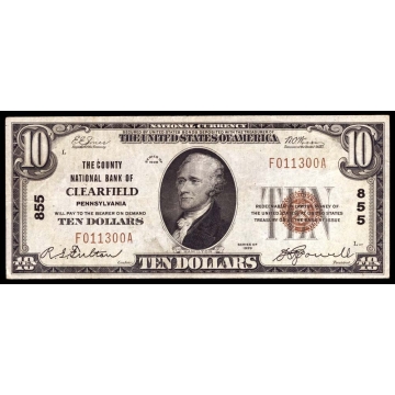 Clearfield – Pennsylvania – CH 855 – FR 1801-1 – VF++ - National Bank Note 