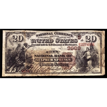 Sulphur Springs – Texas – CH 3989 – FR 497 – Fine - National Bank Note 