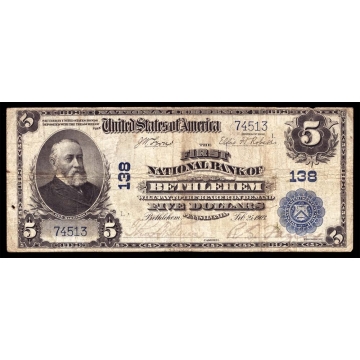 Bethlehem – Pennsylvania – CH 138 – FR 598 – VF - National Bank Note 