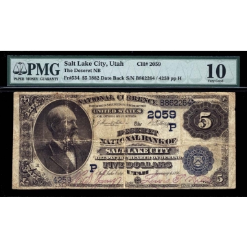 Salt Lake City – Utah – CH 2059 – FR 534 – PMG 10 - National Bank Note 