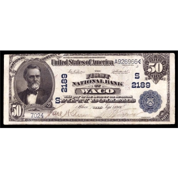 Waco – Texas – CH 2189 – FR 674 – VF+ - National Bank Note 