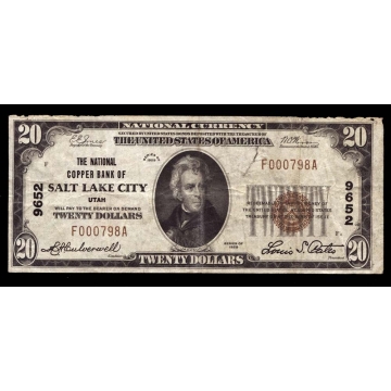 Salt Lake City – Utah – CH 9652 – FR 1802-1 – VF - National Bank Note 