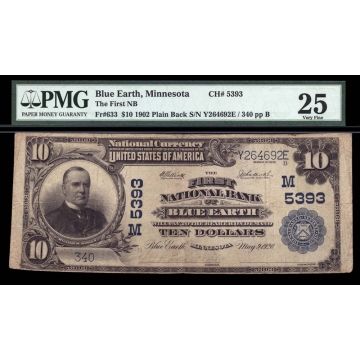 Blue Earth – Minnesota – CH 5393 – FR 633 – PMG 25 - National Bank Note 