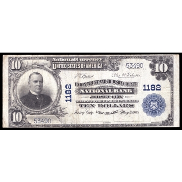 Jersey City – New Jersey – CH 1182 – FR 624 – VF - National Bank Note 