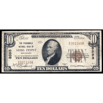 Moss Point – Mississippi – CH 8593 – FR 1801-1 – F/VF - National Bank Note 