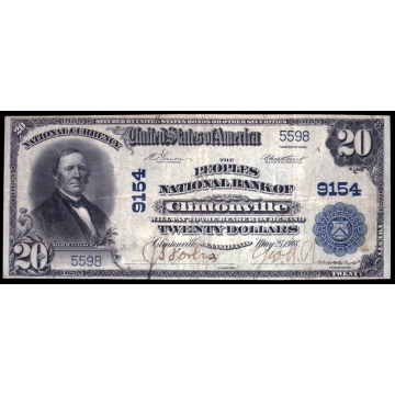 Clintonville – Pennsylvania – CH 9154 – FR 652 – VF - National Bank Note 