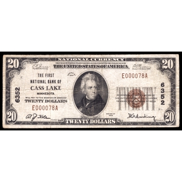 Cass Lake – Minnesota – CH 6352 – FR 1802-1 – Fine - National Bank Note 