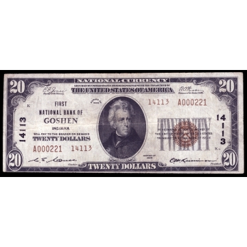 Goshen – Indiana – CH 14113 – FR 1802-2 – F/VF - National Bank Note 