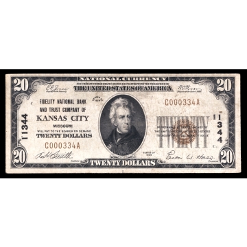 Kansas City – Missouri – CH 11344 – FR 1802-1 – VF - National Bank Note 