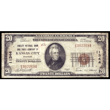 Kansas City – Missouri – CH 11344 – FR 1802-1 – Fine - National Bank Note 