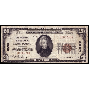 Moss Point – Mississippi – CH 8593 – FR 1802-1 – VF - National Bank Note 