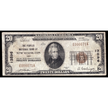 New Lexington – Ohio – CH 13596 – FR 1802-1 – Fine - National Bank Note 