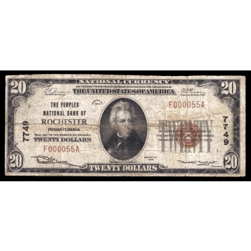 Rochester – Pennsylvania – CH 7749 – FR 1802-1 – VG / F - National Bank Note