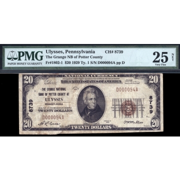 Ulysses – Pennsylvania – CH 8739 – FR 1802-1 – PMG 25 NET - National Bank Note 