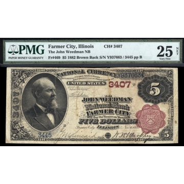 Farmer City – Illinois – CH 3407 – FR 469 – PMG 25 NET Very Fine - National Bank Note 