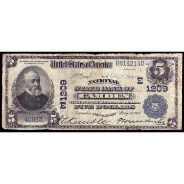 Camden – New Jersey – CH 1209 – FR 598 – Fine - National Bank Note 