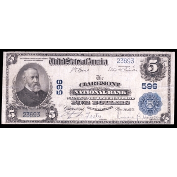 Claremont – New Hampshire – CH 596 – FR 598 – Fine - National Bank Note 