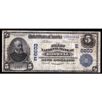 Boswell – Pennsylvania – CH 6603 – FR 590 – Fine + - National Bank Note 