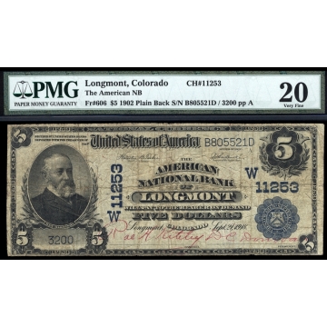 Longmont – Colorado – CH 11253 – FR 606 – PMG 20 Very Fine - National Bank Note 