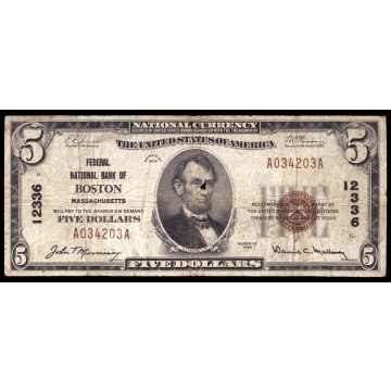 Boston – Massachusetts – CH 12336 – FR 1800-1 – Fine - National Bank Note 