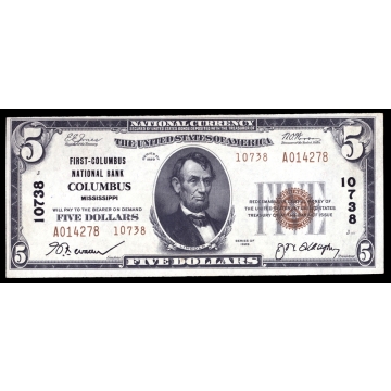 Columbus – Mississippi – CH 10738 – FR 1800-2 – Choice UNC - National Bank Note 