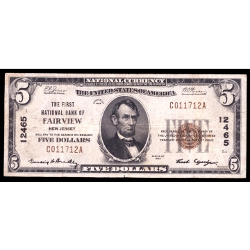 Fairview – New Jersey – CH 12465 – FR 1800-1 – VF - National Bank Note 