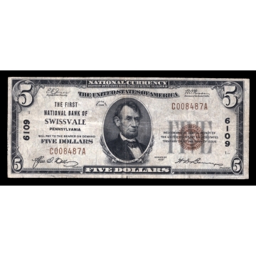 Swissvale – Pennsylvania – CH 6109 – FR 1800-1 – F / VF - National Bank Note 