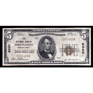 Springdale – Pennsylvania – CH 8320 – FR 1800-1 – VF - National Bank Note